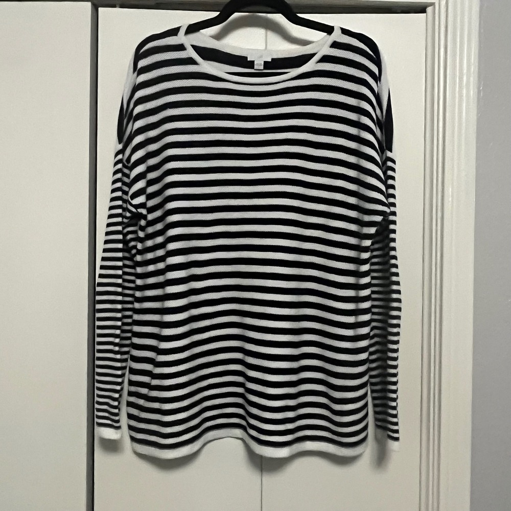 J. Jill Striped Knit Pullover Top Long‎ Sleeve Relaxed Fit Black White L